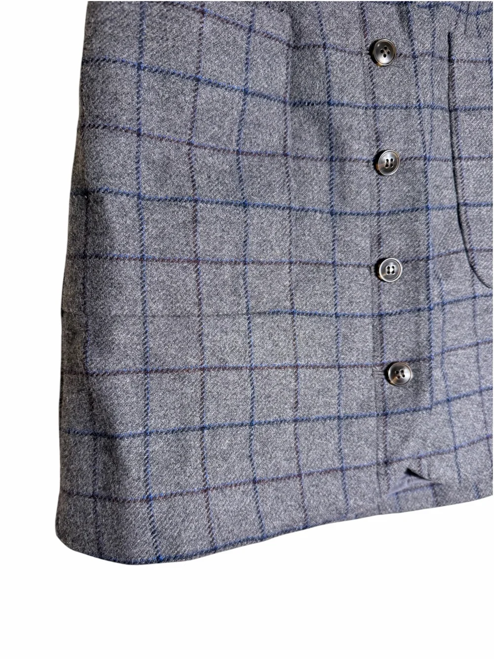 Madewell Gray Windowpane Tweed Button-Front Mini Skirt Wool Blend